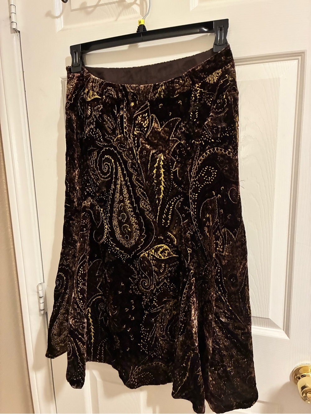 Velvet Paisley A-Line Skirt in Brown and Gold